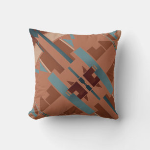 Rust Teal Terracotta Slanted Tribal Southwest Look Cushion