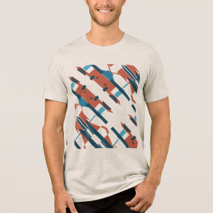 Rust Teal Turquoise Slanted Southwest Art-inspired Tri-Blend Shirt