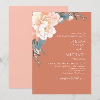 Rust Terracotta Blush Peach Gold Floral Wedding Invitation