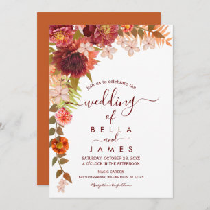Rust Terracotta Boho Floral Wedding  Invitation