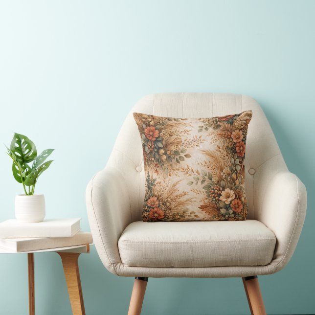 Rust Terracotta Boho Harvest Floral Bouquet Cushion (Chair)