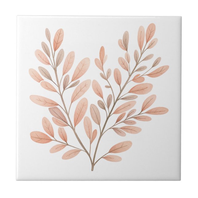 Rust Terracotta Brown Leaves Botanicals  Ceramic Tile (Front)