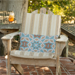 Rust Terracotta Brown Turquoise Blue Tribal Art Lumbar Cushion