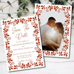 Rust Terracotta Chic Mexican Fiesta Talavera Photo Save The Date