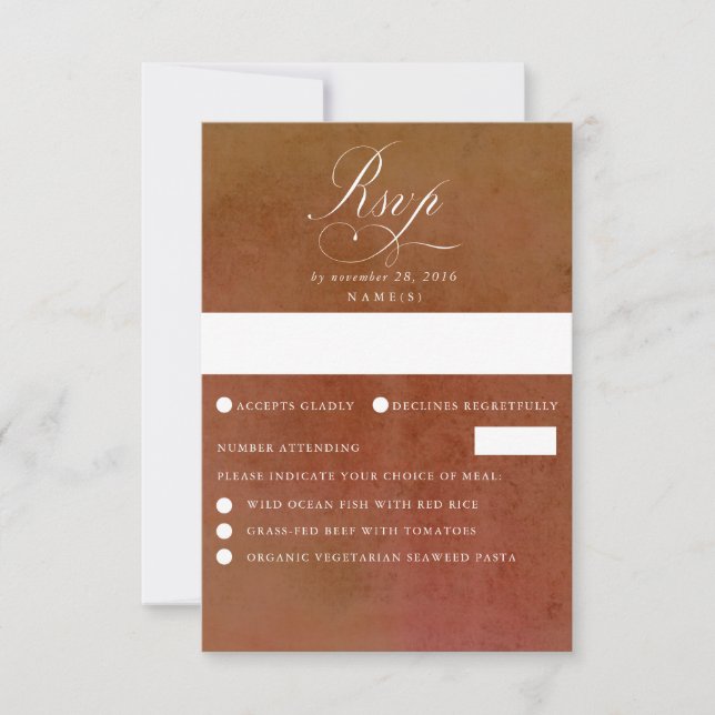Rust Terracotta Copper Shades Background Wedding RSVP Card (Front)