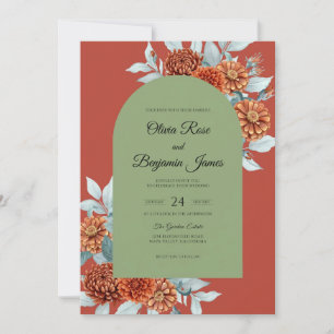 Rust Terracotta Dahlia Wedding Invitation