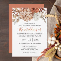 Rust Terracotta Fall Floral Wedding Invitation