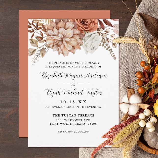 Rust Terracotta Fall Floral Wedding Invitation (Creator Uploaded)