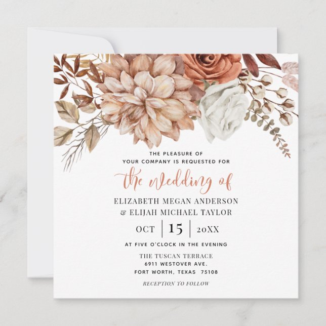 Rust Terracotta Fall Floral Wedding Invitation (Front)