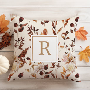 Rust Terracotta Fall Foliage Decoration Monogram Cushion