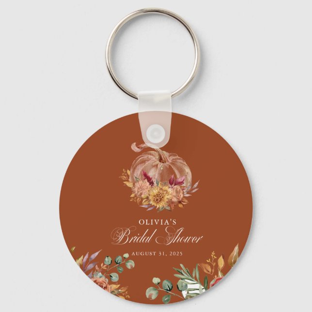 Rust Terracotta Floral Pampas Grass and Pumpkin Key Ring (Front)