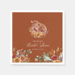 Rust Terracotta Floral Pampas Grass and Pumpkin Napkin