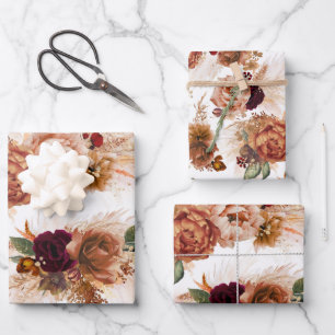 Rust Terracotta Floral Pampas Grass Botanical Wrapping Paper Sheet