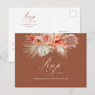 Rust Terracotta Floral Pampas Grass Wedding RSVP P Postcard