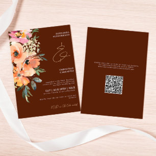 Rust Terracotta Floral QR Code Wedding Invitation