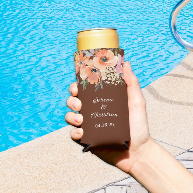 Rust Terracotta Floral Wedding Seltzer Can Cooler (Creator Uploaded)