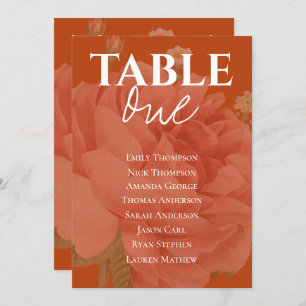 Rust Terracotta Floral Wedding Table Seating Chart