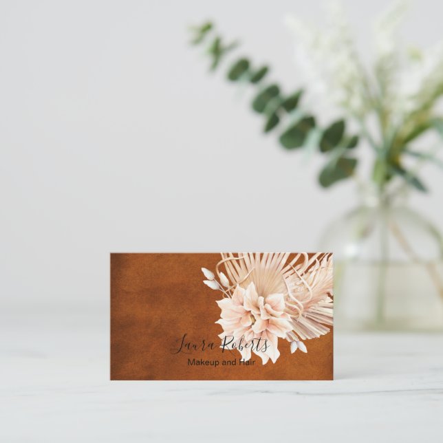 Rust Terracotta Flowers and Pampas Grass Business  Card (Standing Front)