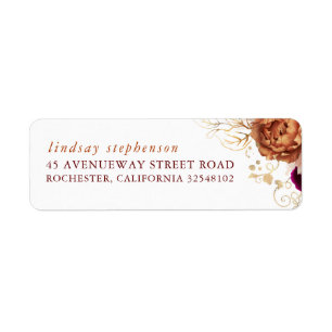 Rust Terracotta Flowers and Pampas Grass Fall  Return Address Label
