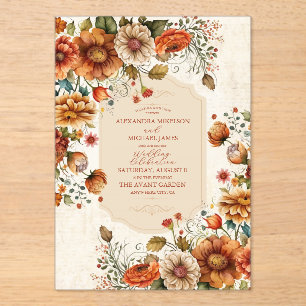 Rust Terracotta Flowers Burnt Orange Fall Wedding Acrylic Invitations