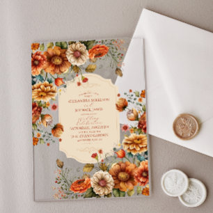Rust Terracotta Flowers Burnt Orange Fall Wedding Acrylic Invitations