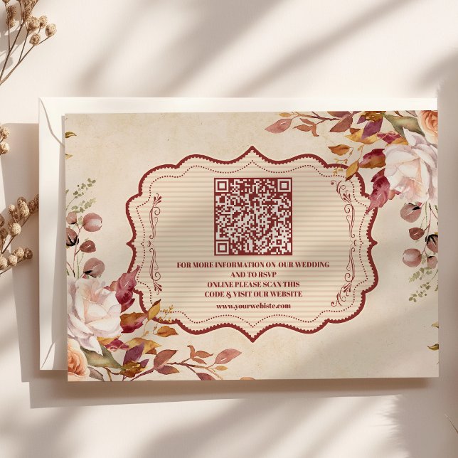 Rust Terracotta Flowers Burnt Orange Fall Wedding Enclosure Card (Creator Uploaded)
