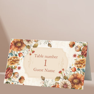 Rust Terracotta Flowers Burnt Orange Fall Wedding Place Card