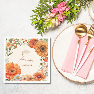 Rust Terracotta Flowers Burnt Orange Graduation Napkin