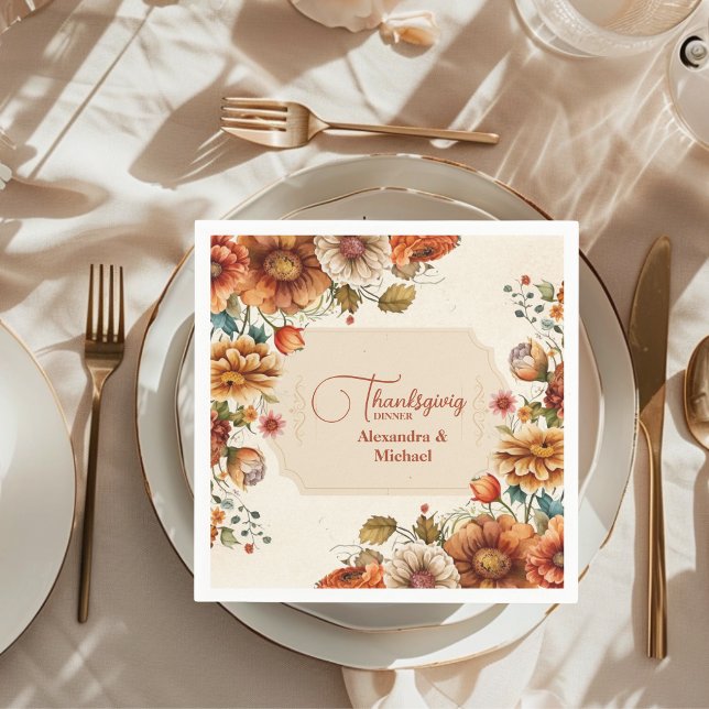 Rust Terracotta Flowers Thanksgiving Dinner Napkin (Creator Uploaded)
