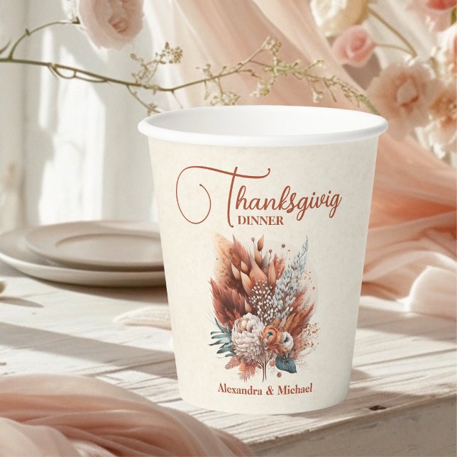 Rust Terracotta Flowers Thanksgiving Dinner Paper Cups (Creator Uploaded)