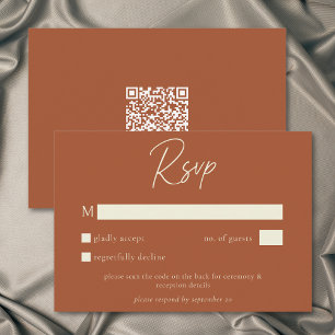 Rust Terracotta Minimalist Fall Wedding QR Code RSVP Card