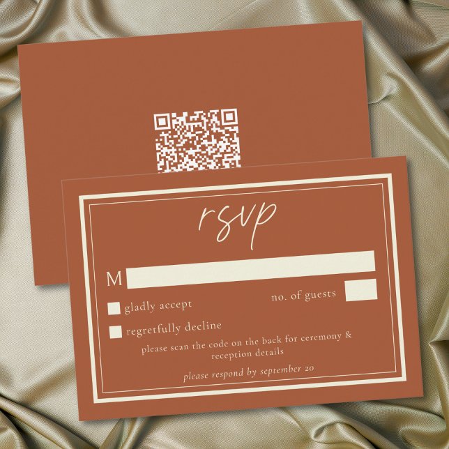 Rust Terracotta Minimalist Frame Wedding QR Code RSVP Card (Rust Terracotta Minimalist Frame Wedding QR Code RSVP Card)