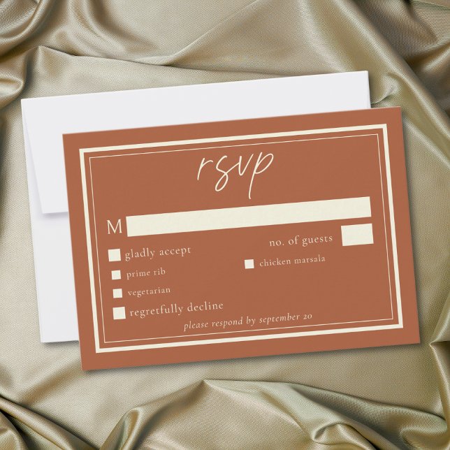 Rust Terracotta Minimalist Frame Wedding RSVP Card (Rust Terracotta Minimalist Frame Wedding RSVP Card)