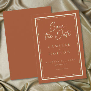 Rust Terracotta Minimalist Frame Wedding Save The Date
