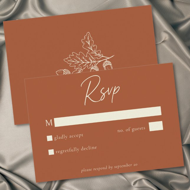 Rust Terracotta Minimalist Leaf Acorn Fall Wedding RSVP Card (Rust Terracotta Minimalist Leaf Acorn Fall Wedding RSVP Card)