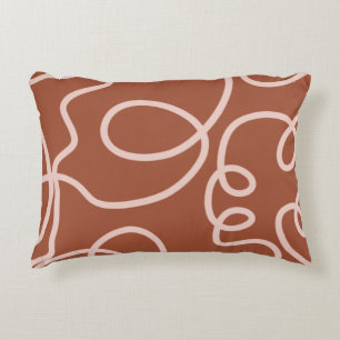 Rust Terracotta Modern Minimal Line Brush Strokes Decorative Cushion