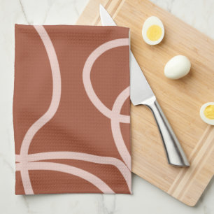 Rust Terracotta Modern Minimal Line Brush Strokes Tea Towel
