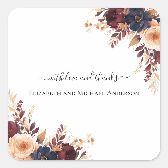 Rust Terracotta Navy Cream Floral Wedding Square Sticker (Front)
