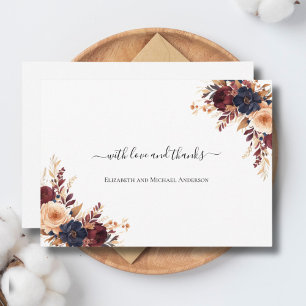 Rust Terracotta Navy Cream Floral Wedding Thank You Card