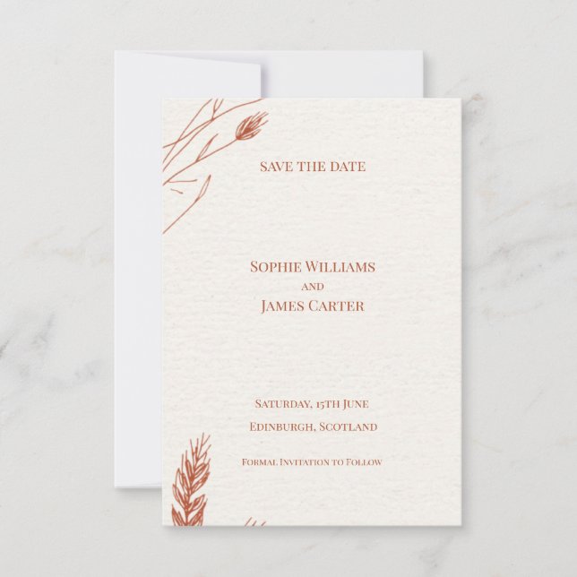 Rust Terracotta Pampas Grass Boho Wedding Save The Date (Front)