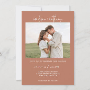 Rust Terracotta Stylish Script with Photo Wedding  Invitation