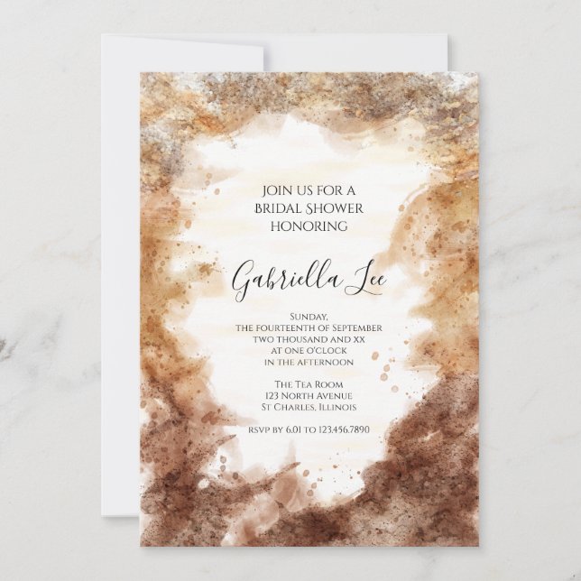 Rust Tones Abstract Watercolor Bridal Shower  Invitation (Front)