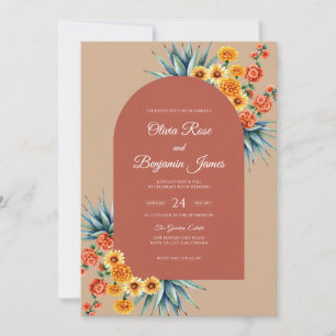 Rust Tropical Palm Eucalyptus Wedding Invitation