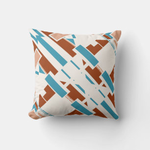 Rust Turquoise Beige White Diagonal Southwest Look Cushion