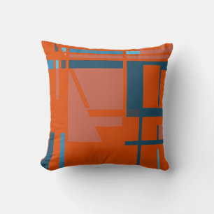 Rust Turquoise Blue on Bright Orange MCM Look Cushion