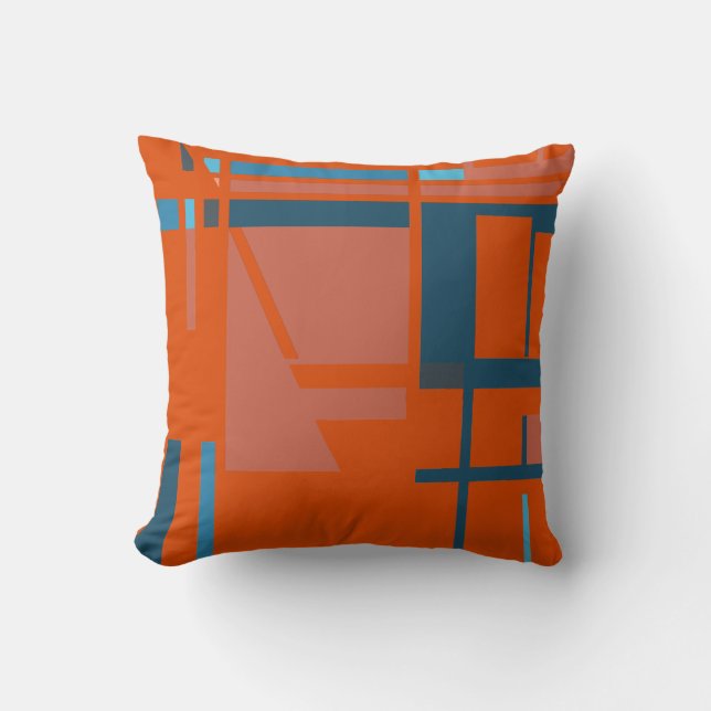 Rust Turquoise Blue on Bright Orange MCM Look Cushion (Front)