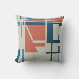 Rust Turquoise Blue on Grey Abstract MCM Look Cushion