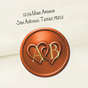 Rust Two Hearts Intertwined Monogram Wedding Classic Round Sticker