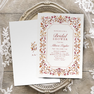 Rust Vintage Botanical Floral Fall Bridal Shower Invitation