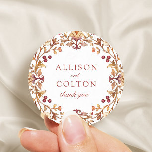 Rust Vintage Botanical Floral Fall Wedding favour Classic Round Sticker